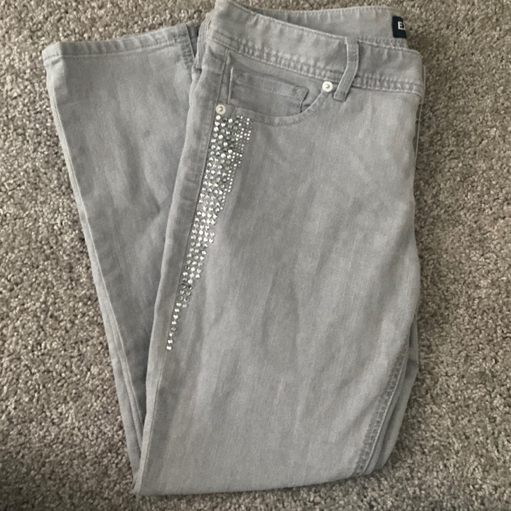 EXPRESS Stella Skinny Curvy Embellished Sparkle Ankle Crop Stretchy Jeans Gray/8